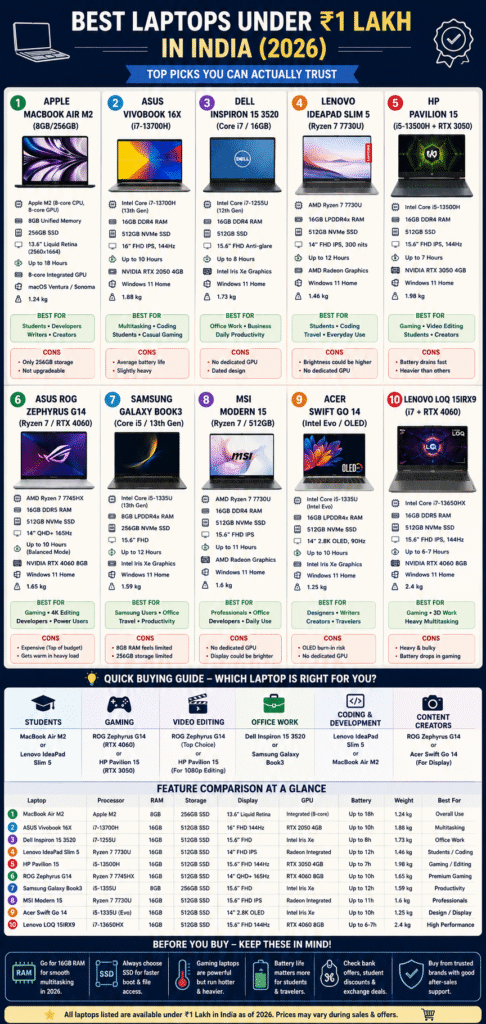 Best Laptops Under ₹1 Lakh in India